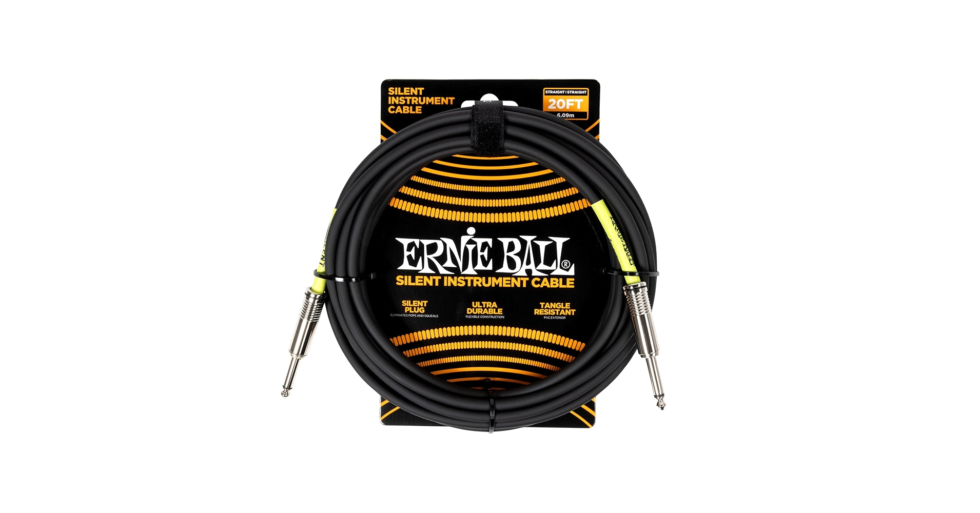 Ernie Ball P06473 20ft Silent instrument Cable - Black Straight/Striaight
