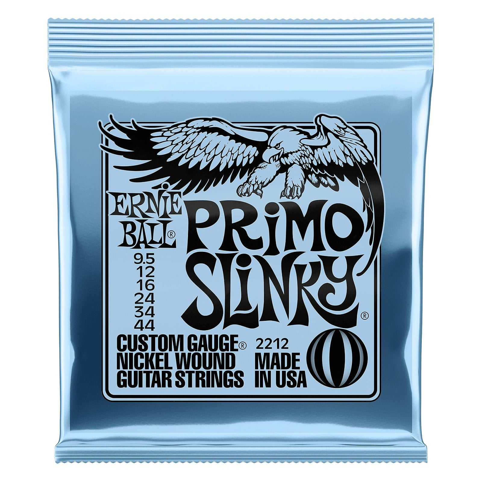 Ernie Ball 2212 Primo Slinky Nickel Wound Electric Guitar Strings, 9.5-44 Gauge